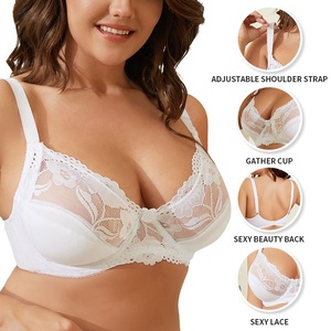 Sujetador de encaje con aros de talla grande, copa completa, push-up, sin costuras, transpirable, para uso diario. - Product Image 4