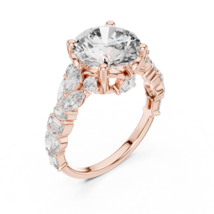 Anillo de Compromiso de Lujo en Aleación de Oro Rosa de 18K con Moissanita y Piedras Laterales Mixtas |   Anillo de Novia de Diseño para Mujer - Product Image 2