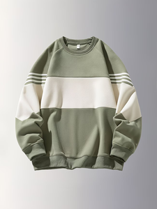 Men's Lined Front French Terry Winter Sweatshirt Striped <b>Raglan</b> Sleeve Round Neck Pullover Eco-Friendly Breathable Casual <b>Top</b> - Product Image 2