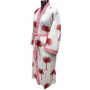 <b>Boho</b> Eco-Friendly Cotton Kimono Women Digital Printing Floral Lightweight Bathrobe Soft Maxi Nightgown V-neck Natural Waist - Product Image 2