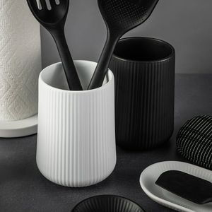 Set di 2 Portautensili da Cucina in Ceramica, Contenitore Bianco Scanalato da 6,2 Pollici per Organizzazione su Piano di Lavoro - Product Image 5