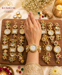 Reloj de Pulsera Meenakari Chapado en Oro Kundan de Cachemira de Primera Calidad para Mujer, Trajes Tradicionales para Bodas, Diwali, Ocasiones Festivas y Fiestas - Product Image 5
