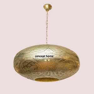 Lampe suspendue ronde en laiton, finition dorée, E27 LED 2700K, lumière douce et chaude, luminaire de plafond pour salon - Product Image 6
