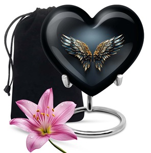Urna con forma de corazón de mamut lanudo con base de metal plateado, urna clásica para guardar cenizas de adultos, urna decorativa con forma de corazón. - Product Image 3