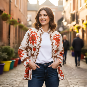 Chaqueta TNT Bordada a Mano con Diseño Floral |   Chaqueta Bomber Unisex de Invierno, Estilo Artesanal, Sin Tejido - Product Image 3