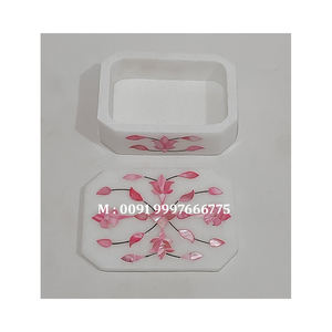 Caja de Joyería Rectangular de Mármol Blanco con Incrustaciones de Nácar, Diseño Floral Hecho a Mano, Ideal para Regalos Empresariales - Product Image 6