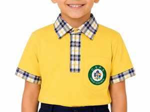 เสื้อโปโลเด็กชายสีเหลืองพรีเมียม คอปกเช็ค พร้อมโลโก้ C.S.P.S  เสื้อนักเรียนทันสมัย ผ้าคอตตอนผสมใส่สบาย - Product Image 4