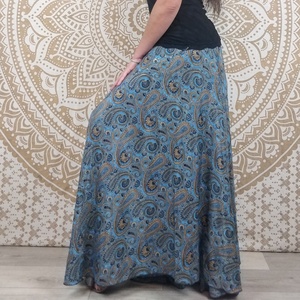 Pantalon Korba en coton indien à taille élastique, coupe droite, pour l'hiver, avec empiècements imprimés Paisley bleus, ODM - Product Image 5