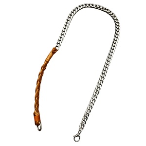 Pure <b>Titanium</b> Steel Link Chain <b>Necklace</b> with Orange-Brown Beaded Rope for Men and Boys-17 Inch - Product Image 5