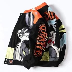 Blouson Bomber Homme Noir Orange Broderie Personnages Streetwear Automne Col Rabattu Coupe Classique - Product Image 5