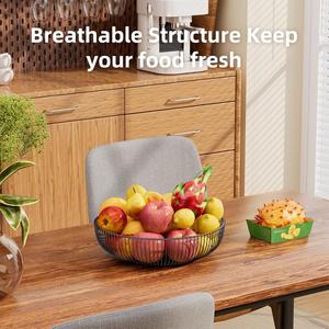 Contemporary Slatted Wire Mesh Fruit <b>Basket</b> Matte Black Powder Coated Metal Bowl Storage Vessel Dining <b>Table</b> Decor - Product Image 6
