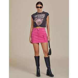 Jupe Courte en Jean Femme 2025 – Tendance, Taille Haute, Extensible, Denim, Poches Cargo Utilitaires, Technique Délavée, Tissée, Style Vintage, Idéale Été - Product Image 6