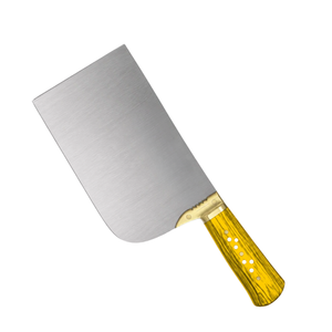 Couteau à viande robuste en acier inoxydable argenté avec manche jaune et anse dorée – Hachoir de boucher pour cuisine - Product Image 1