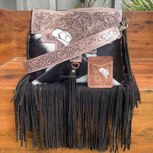 Mode nouveau sac à bandoulière en cuir usiné à la main de haute qualité et porte-carte de crédit en cuir de vachette véritable portefeuille à deux volets ensemble de femmes - Product Image 4