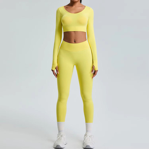 Offre Spéciale – Ensemble de Yoga 2 Pièces pour Femme, Couleur Unie, Haute Qualité, Respirant, Spandex/Nylon, Taille Mi-Haute, Tenue de Sport et Fitness - Product Image 4