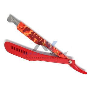Rasoir droit de barbier OEM personnalisé en acier inoxydable avec manche pliant en plastique et verrou coulissant, pour rasage humide masculin, texture unique - Product Image 5