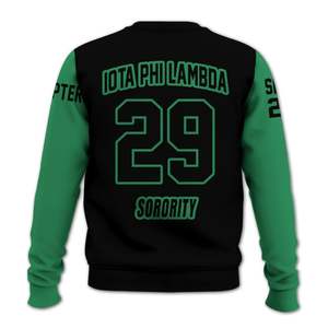 Sudadera Universitaria Personalizada Iota Phi Lambda, Negra y Verde Esmeralda, con el Escudo de la Hermandad Griega, Desde 1929, para Mujer - Product Image 6