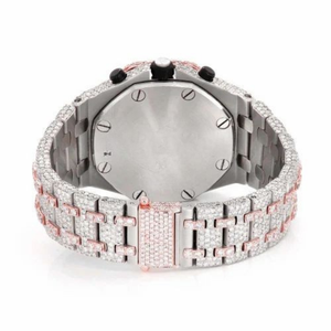 Reloj Cronógrafo Moissanite Totalmente Cubierto de Diamantes, Reloj de Pulsera de Lujo de Acero Inoxidable de Dos Tonos con Esfera Árabe Estilo Diamante - Product Image 5