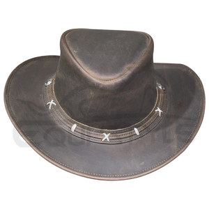 Chapeau de cowboy en cuir de vache brun, avec bande décorative, pour les fêtes, les voyages, unisexe, à large bord, vente en gros - Product Image 1