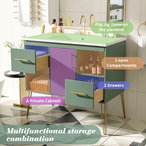 Mobile Bagno Moderno da 36 Pollici Autoportante con 2 Cassetti e 2 Vani Portaoggetti, Set Combinato con Lavabo in Resina - Product Image 6