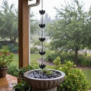 Chaîne de pluie en métal de haute qualité en forme de tasse, noire, perforée, à suspendre, pour décoration de jardin extérieur, design moderne, thème nature - Product Image 1