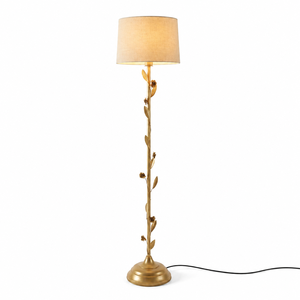 Elegant Gold Metal Floor Lamp with <b>Leaf</b> Decor & Fabric Shade Modern Standing <b>Light</b> for Living Room Bedroom Diwali Wedding Decor - Product Image 6