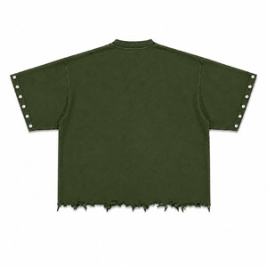 EKIN IMPEX Men's Oversized <b>Skull</b> Print T-Shirt Punk Style Short Sleeve Casual Shirt Green Distressed Hem Studs Front Logo - Product Image 2