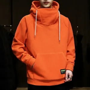 Thick Fleece Solid Loose Fit <b>Mens</b> Autumn Winter High Neck Hooded Windproof Hip Hop Hoodie Pocket Eco Friendly Breathable - Product Image 1