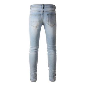 Pantalon en jean pour homme à taille haute avec logo personnalisé, de haute qualité, respirant, coupe droite ample, style skinny - Product Image 3