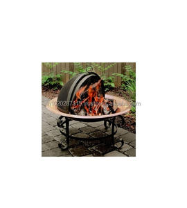 Outdoor copper <b>fire</b> <b>pit</b> for backyard patio heating with rustic hammered finish design and sturdy stand - Product Image 5
