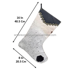 Calcetines de Navidad de piel de vaca con pelo real grande personalizado de 16 pulgadas, medias, regalo para vacaciones familiares, decoraciones para fiestas de Navidad - Product Image 2