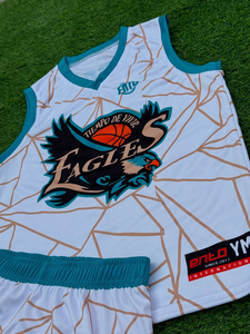 Conjunto de Uniforme de Baloncesto Rexfit Deportivo, Blanco y Verde Azulado, Estampado por Transferencia de Calor, Personalizado, Cuello en V, Sin Mangas, Unisex para Adultos - Product Image 4