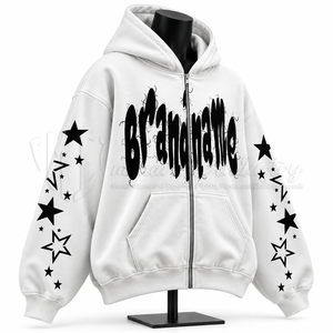 Sweat à capuche zippé personnalisé avec imprimé étoile sur la manche, sweat à capuche en molleton décontracté unisexe, vêtements d'automne - Product Image 3
