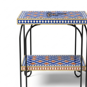 Taburete con Incrustaciones de Hueso Azul Rey y Estructura Metálica – Taburete Otomano de Lujo Hecho a Mano - Product Image 6