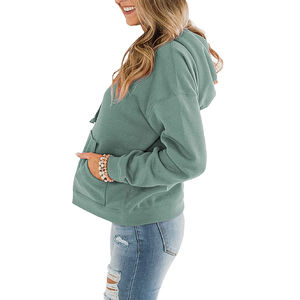 Sudadera con Capucha para Mujer, Otoño 2026, Invierno Cálido, Lavado Ácido, Felpa Gruesa de Algodón, Verde Sólido, con Logotipo Personalizado en la Parte Delantera, MOQ Bajo - Product Image 5