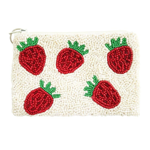 Porte-monnaie fraise brodé de perles de qualité supérieure, rose, style preppy, avec étiquettes et cartes de bijoux - Product Image 1