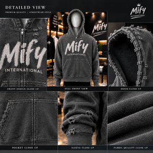 Sweat à capuche zippé gris délavé personnalisé avec impression graphique, sweat à capuche en molleton épais, sweat à capuche zippé avec logo personnalisé - Product Image 6