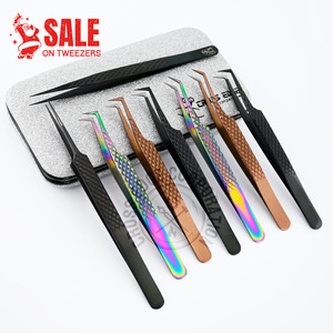 Pinzas de extensión de pestañas con agarre de diamante hechas a mano pestañas de volumen individual con etiqueta privada Material de acero inoxidable - Product Image 1