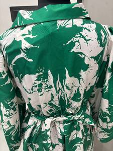 Factory Price <b>Women's</b> Green Printed Shirt Collar Full Sleeves <b>Belted</b> MIDI Dress Casual Daily Wear Clothing Comfortable Wear - Product Image 5