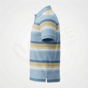Polo à manches courtes rayé bleu clair pour homme, tricoté, coupe classique, boutons - Product Image 3