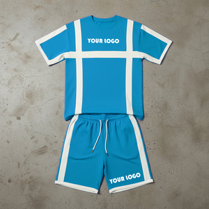OEM Custom Made 100% Cotton Men's T-shirt Short Set Latest Design <b>Plain</b> Wholesale T Shirt Short Set for Summer - Product Image 4