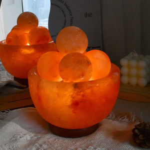 Lámparas de Sal del Himalaya, la Mejor Lámpara de Sal con Forma de Cuenco y Bolas de Masaje, con Base de Madera Pulida, Lámpara de Sal, Luz Nocturna, Sal del Himalaya Rosa - Product Image 4
