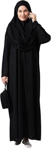 Abaya modesta hasta el suelo con cuello alto, mangas largas, color sólido y corte holgado para uso diario. - Product Image 4