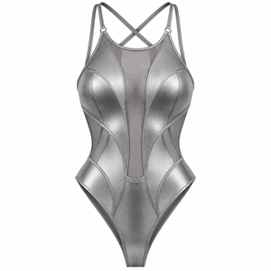 Comfortable <b>Pole</b> Fitness Bodysuit for <b>Dance</b> Practice Spandex/Polyester Custom Color Grey-Blue Made in Pakistan - Product Image 6