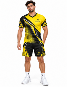 Conjunto de Camiseta y Pantalones Cortos de Rugby Sublimados para Mujer, Amarillo y Negro, Cuello en V, Transpirable, Poliéster, Uniforme Deportivo, Logotipo Personalizado de Patrocinadores del Equipo - Product Image 3