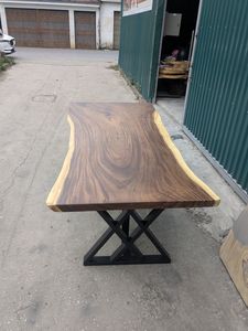 Tablas de Madera de Nogal y Roble con Borde Natural para Mesa de Comedor, Plegables, Modernas, con Patas de Hierro, Forma Rectangular - Product Image 4