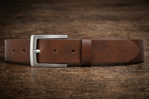 Ceinture en cuir véritable pour homme, marron, en cuir de vache, solide, décontractée, avec boucle à ardillon rectangulaire argentée, style durable - Product Image 2
