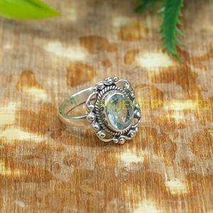 925 Sterling Silver Natural Blue Topaz Oval Cut Handmade Vintage Boho <b>Ring</b> | Artisan Rope Design <b>Statement</b> <b>Ring</b> | Wholesale - Product Image 5