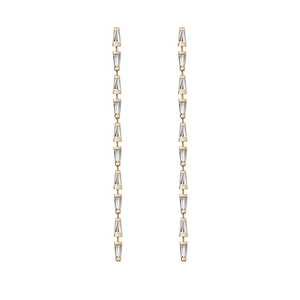 Boucles d'oreilles pendantes en or 14K avec diamants de laboratoire taille baguette, serties clos, 72mm de long, style lariat linéaire, paires, 10k 18k, vente en gros - Product Image 1