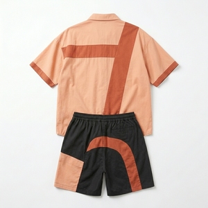 Chemise boutonnée à manches courtes pour homme, en tissu tissé, avec imprimé géométrique sérigraphié contrastant, style streetwear d'été, 220g - Product Image 2